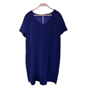 David Jones Classic Collection Navy Blue V Neck Short Sleeve Shift Dress Size 18